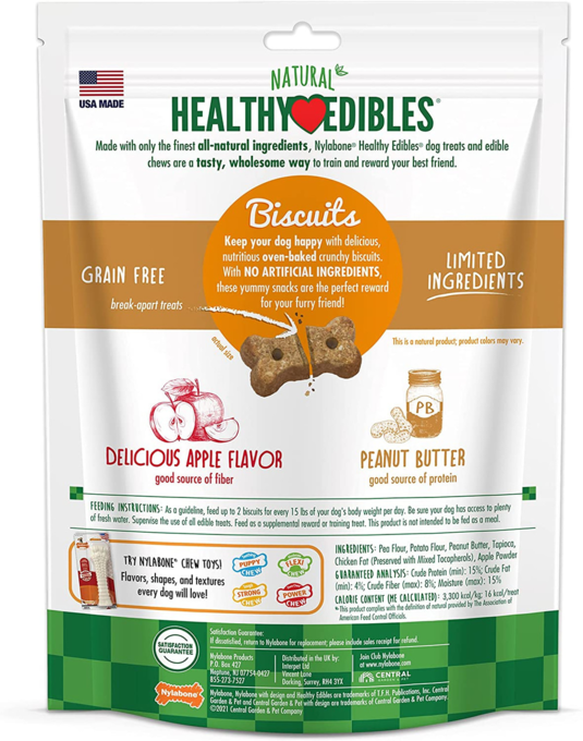 Nylabone Healthy Edibles Biscuits Peanut Butter & Apple Dog Treats - Product Image 1