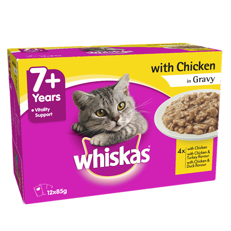 Whiskas Senior 7+ Wet Cat Food With Chicken in Gravy 12 X 85g Pouches - Product Image