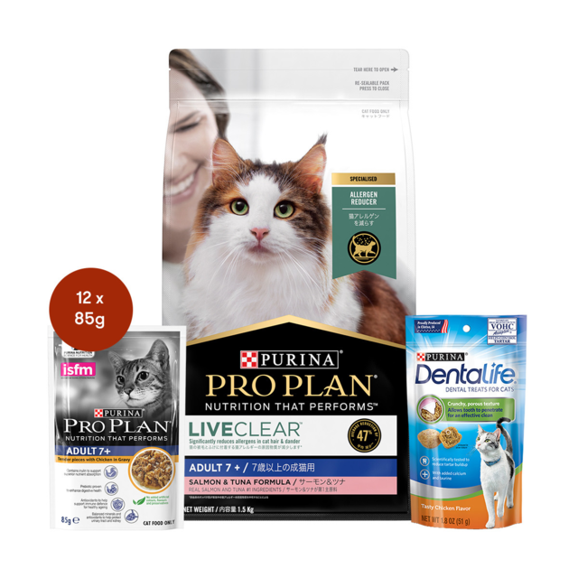 Pro Plan Liveclear Senior Salmon & Tuna Cat Food & Treats Bundle - Product Image